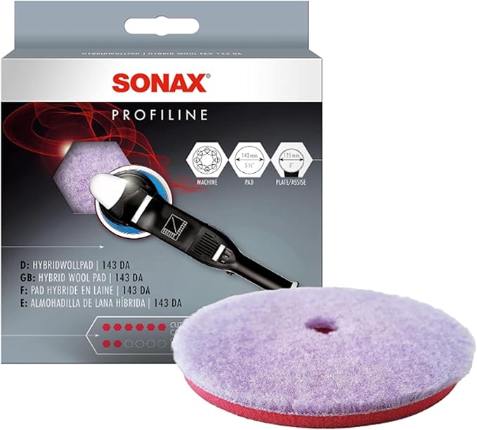 SONAX Hybrid Wool Pad 493800 | Heavy Cut Polishing Pad for Dual-Action Machines | Reduces Polishing Time | Removes Deep Scratches & Matting | 85% Wool, 15% Polyester | Low Heat Generation | 143mm