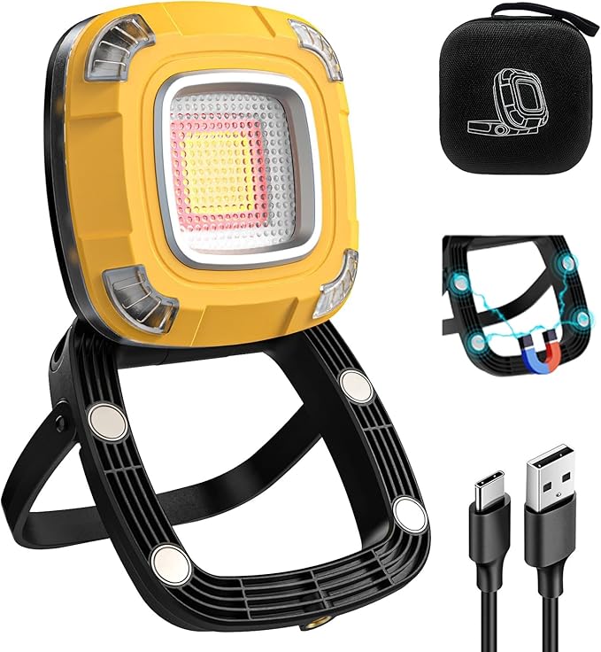 2000LM Magnetic Work Light Rechargeable with 9 Modes, IPX5 Waterproof with Camping Light, Foldable, Emergency & Car Repair (6000mAh)
