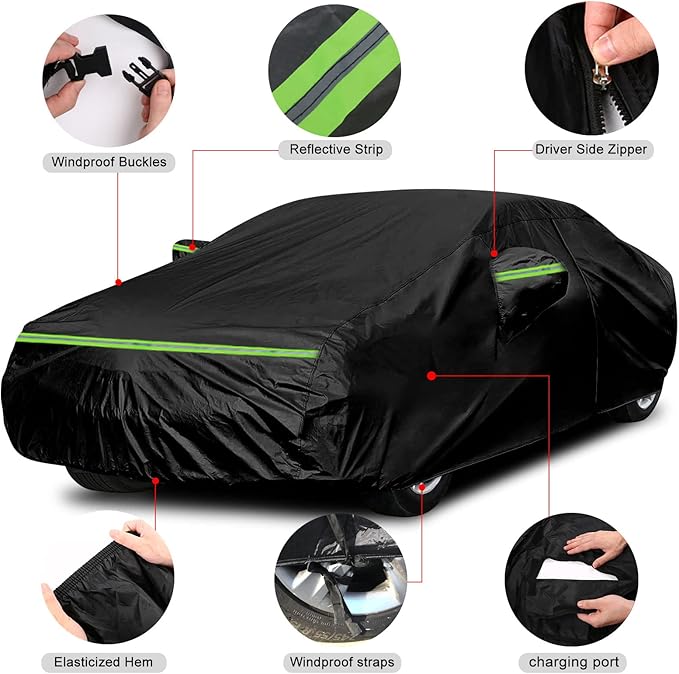 Waterproof Car Cover Replace for 2019-2025 Porsche Taycan, 6 Layers All Weather Custom-fit Car Cover with Zipper Door, Charging Port for Snow Rain Dust Hail Protection