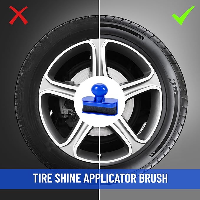 Large Car Tire Shine Applicator,Vegan Tire Shine Applicator with Curved Brush Head- Automotive Tire Dressing Applicator Brush with Storage Stand for Tire Detailing, 3.6 Inch Length (Blue)