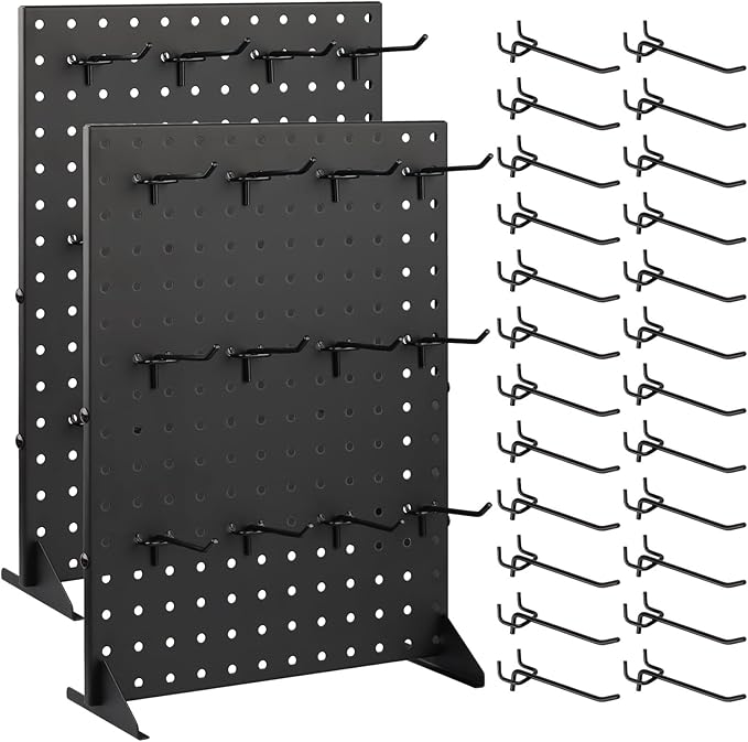 2Pcs Pegboard Display Racks with 24 Peg Hooks for Craft Show Display Rack, Metal Merchandise Display Rack for Boutique, Retail Stores, Vendors & Events (17" X 13", 2 Pack)