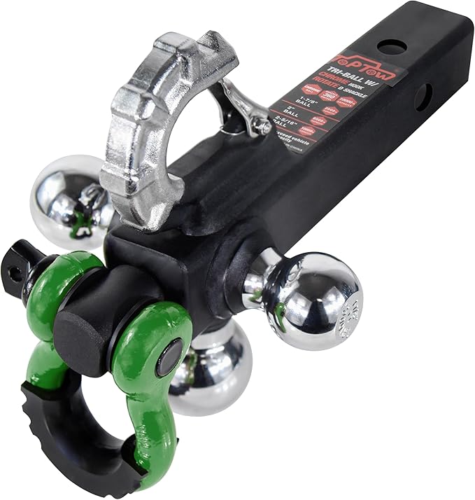 TOPTOW Trailer Hitch with Grey Recovery Shackle Ball Hitch Mount w/Chrome Triple Tow Ball, 2-in Shank, Multi Fit for 2 inch Trailer Hitch Receiver…