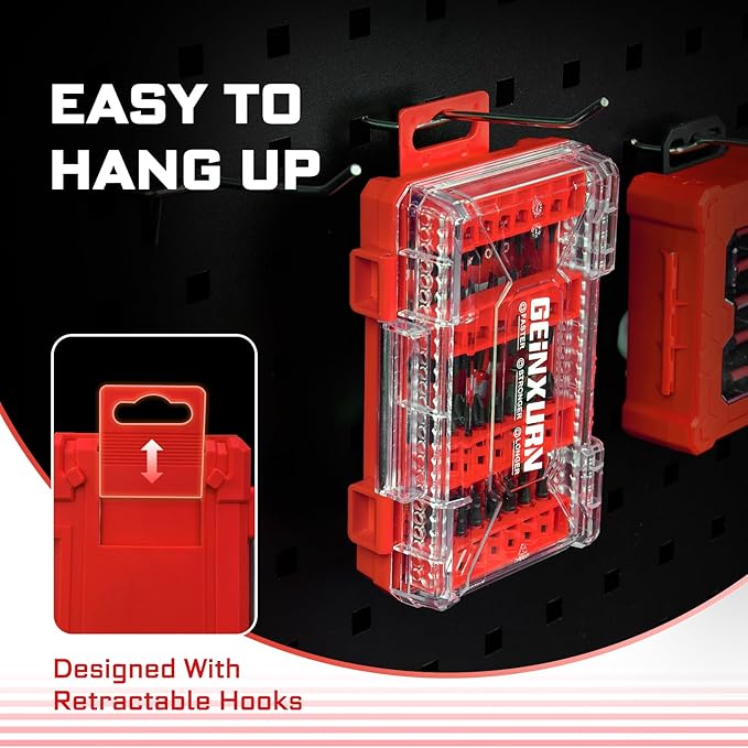 Geinxurn 49Pieces Impact Screwdriver Bits Set, Magnetic S2 Steel Phillips/Slotted/Square/Torx Insert Power Bits Tips, Impact Bit Holder with Red Storage Box Case
