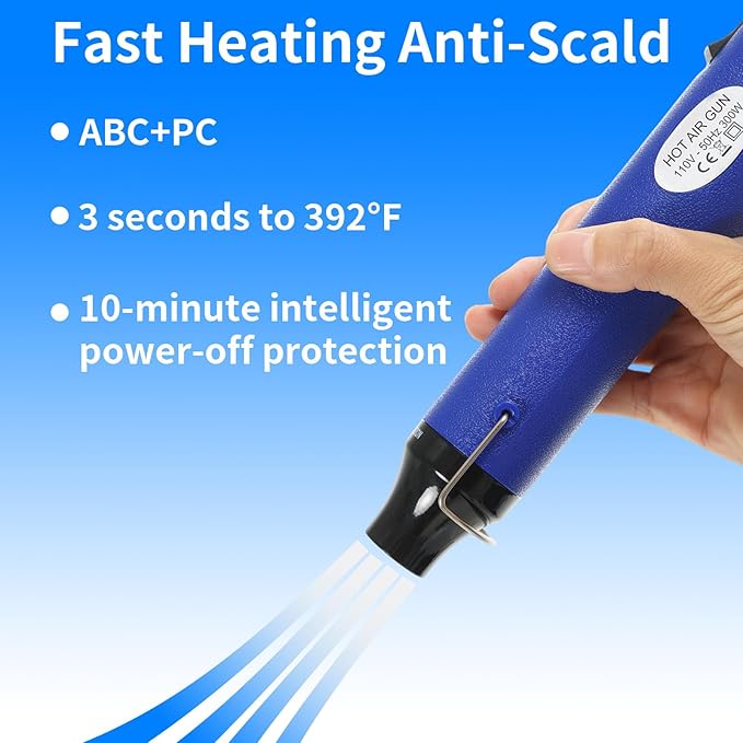 Heat Gun, 110V 300W Handed Hot Air Gun for Crafting, 3.28FT Ultra-Long Cable Portable Heat Gun with Stand and Power Cord for Shrinking Wrapping PVC, DIY Embossing and Drying Paint (Blue)