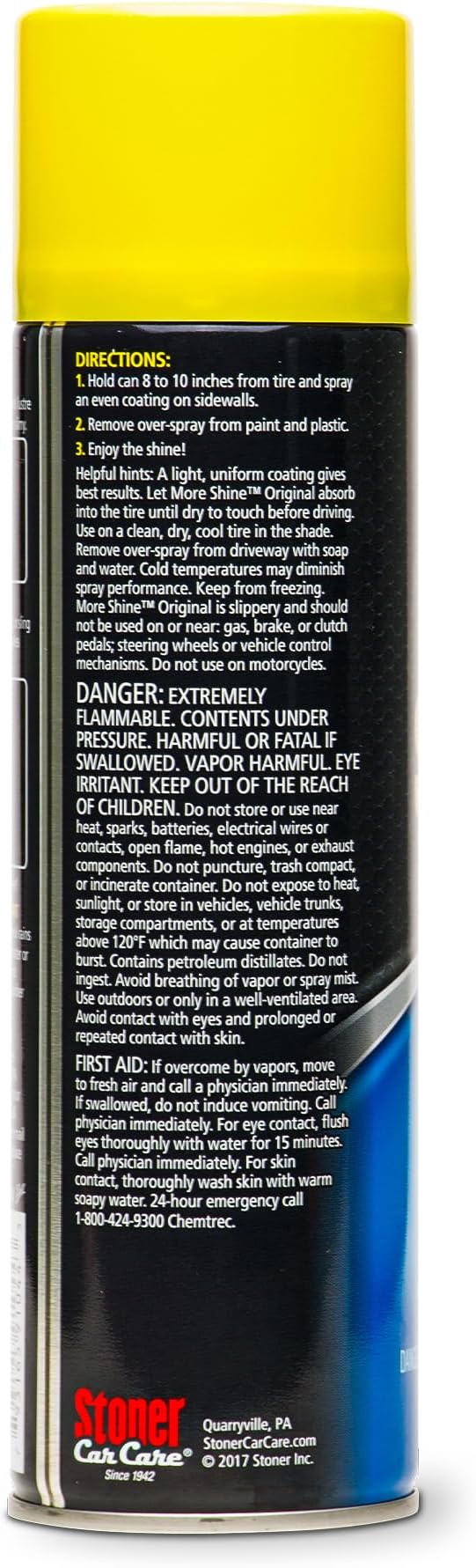 Stoner Car Care 91044 Original More Shine Tire Shine Spray – Tire Dressing Restores Deep Matte Black Finish with Long-Lasting Rain-Resistant Protection, Dry-to-Touch – 12 oz