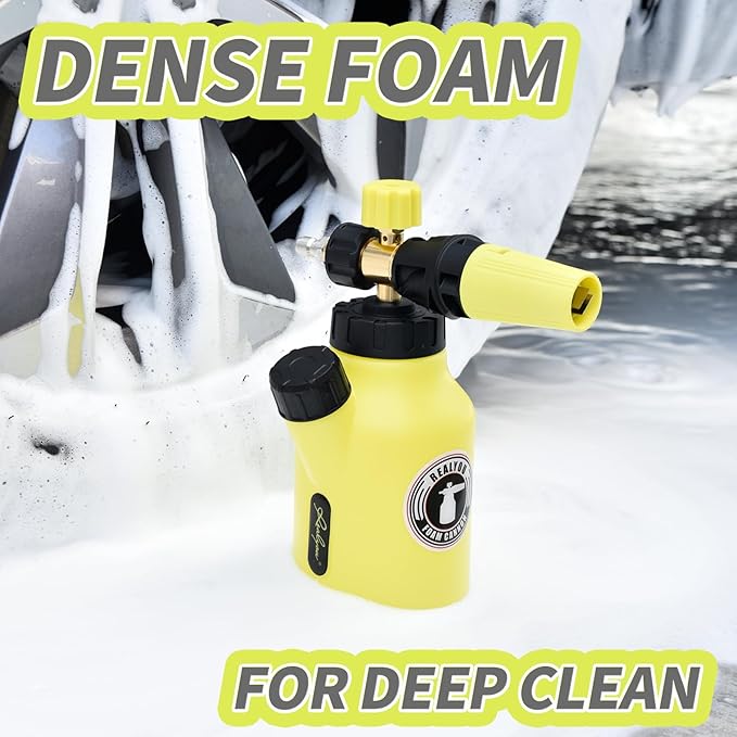 REALYOU Foam Cannon up to 4500 PSI, Foam Cannon for Pressure Washer with 1/4'' Quick Connector, Snow Foam Cannon with Adjustable Nozzle and 1L Foam Cannon Bottle, Fits Most Car Washing Accessories