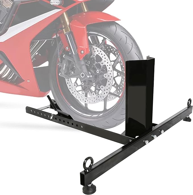 ECOTRIC Motorcycle Wheel Chock Stand Upright 1800lb Capacity, Adjustable Motorcycle Front Tire Stand Chock for Trailer Truck Garage Fit for Most Motorcycles Tire Size 15"-22" Wheels