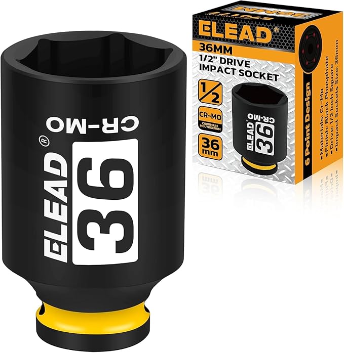 ELEAD 36mm Socket 1/2" Drive Deep Impact Socket, Metric 6 Point 1/2-inch Drive Impact Axle Nut Sockets, CR-MO Nut Socket Set, Oil Filter Sockets, Tools for Easy Removal of Axle Shaft Nuts