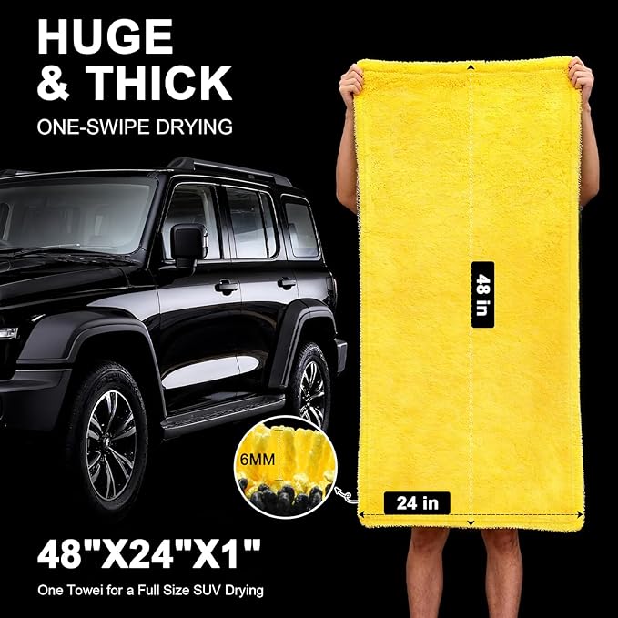 1400 GSM Car Drying Towels Car Detailing– XXL Microfiber Towels for Cars, Trucks (48" x 24"), Ultra-Absorbent, Streak-Free, Scratch-Free, No Water Spots, Double-Twist Pile & Edgeless Design