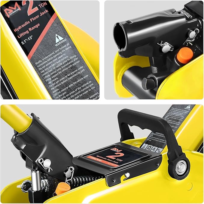 PM PERFORMOTOR Low Profile Hydraulic Trolley Service/Floor Jack, 2 Ton (4000 lbs) Capacity, Lifting Range 5.1"-13", Yellow,PM-TOL-FJ20-YL