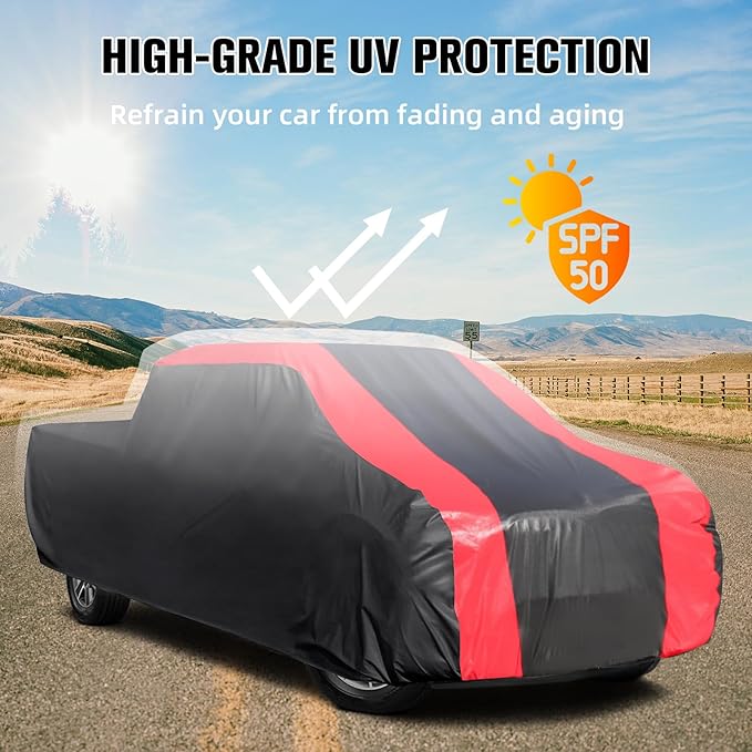 6-Layer Car Cover Waterproof All Weather for Automobiles,Universal Fit for Truck,Outdoor Full Cover Rain Sun UV Protection with Zipper Cotton,Fit Truck-Length (230" to 250")