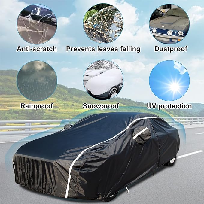 Waterproof Car Cover for Automobiles All Weather - Coverado Car Cover Heat Protection with Zipper Door, Cotton Backing Snowproof UV Protection Windproof, Universal Fit for Sedan (201"-210")