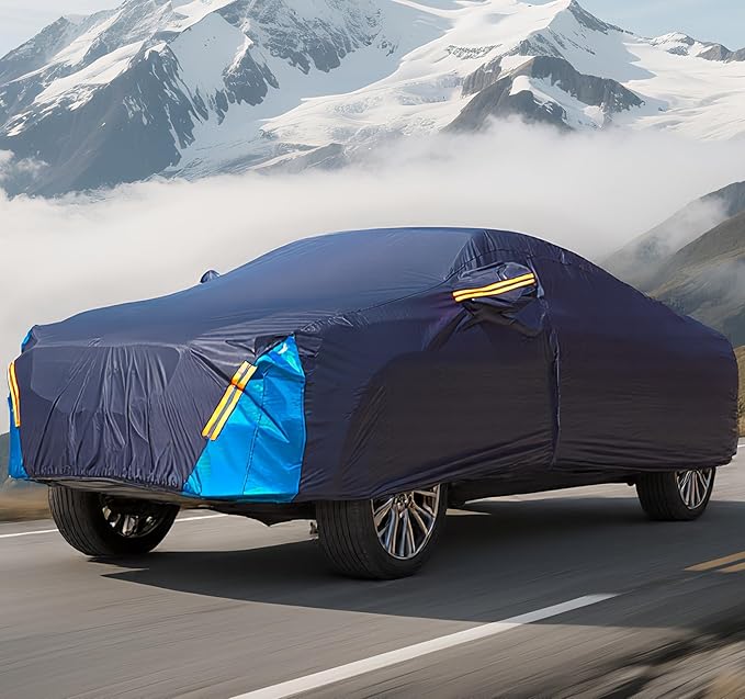 Car Cover Waterproof All Weather, 6 Layers Outdoor Full Exterior Cover Rain Sun UV Snowproof Protection with Zipper Cotton, Mirror Pocket for Chevrolet Silverado