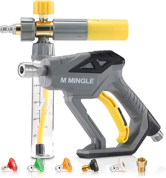 M MINGLE Concentrate Foam Cannon with Pressure Washer Gun, Ready-to-Use Mini Soap Cannon with 5 Nozzle Tips, 1/4" Quick Connect for Thick Sudsy Wash