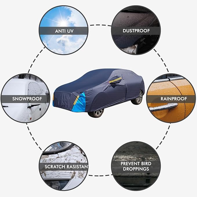 Car Cover Waterproof All Weather, 6 Layers Outdoor Full Exterior Cover Rain Sun UV Snowproof Protection with Zipper Cotton, Mirror Pocket for Chevrolet Silverado