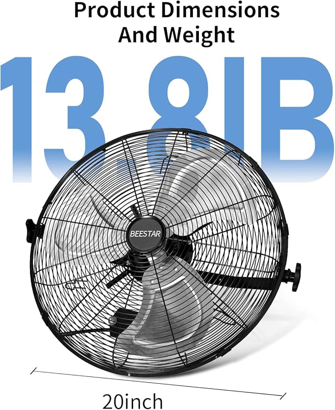 BEESTAR 18 inch High Velocity Wall Mount Fan,Industrial Fan with 3 Speed Commercial Ventilation,Easy Operation and 270 Degree Tilting,Metal Fan for Warehouse,Greenhouse, Workshop and Basement