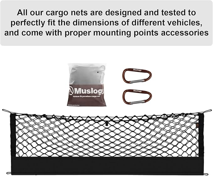 Muslogy Truck Bed Cargo Net Trunk Netting Compatible with Honda Pilot 2023-2026 | 2026+ Passport Accessories, Pickup Cargo Organizer SUV Sedan Storage Net w/Heavy Duty Carabiners