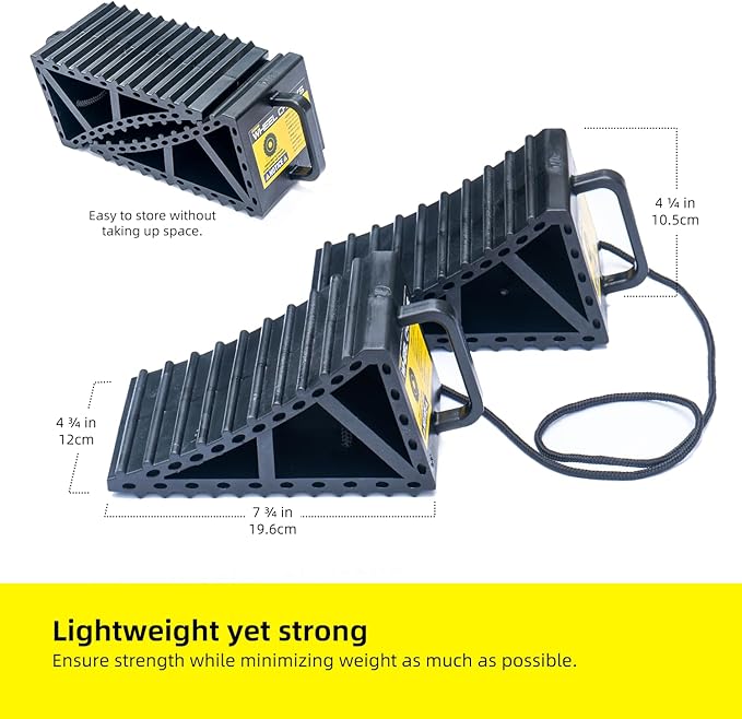 Wheel Chocks for Cars, RVs, Trucks, Trailers, and Vehicles G.V.W. up to 8T, 2 Pack with Handle and Rope - Anti Slip Bottom Tire Chock for All Weather Use - Accessory Must (Black - 2 Pack)