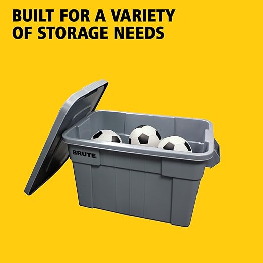 Rubbermaid Commercial Products Brute Tote Storage Container with Lids-Included 20-Gallon Gray Rugged/Reusable Boxes for Moving/Storing in Garage/Basement/Attic/Jobsite/Truck/Camping 2 Pack
