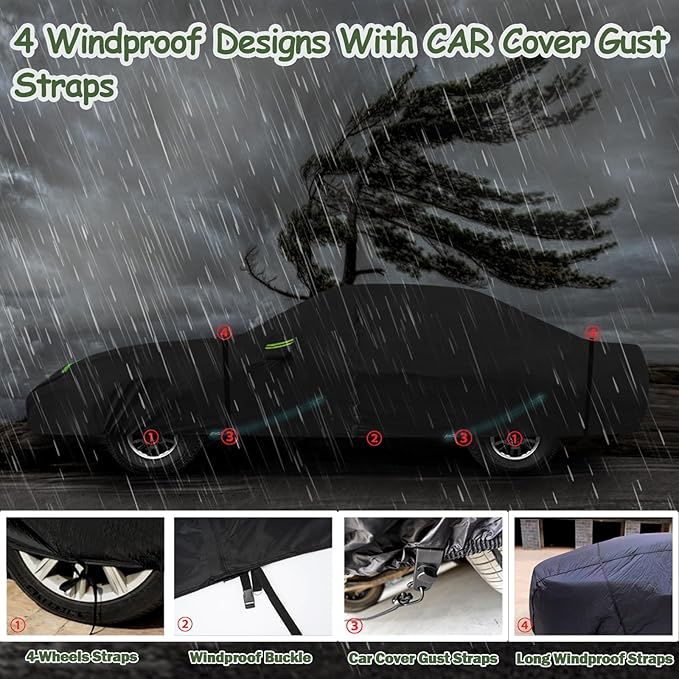 Car Covers for 1984-1996 Corvette C4, 6 Layers 210T Waterproof All Weather Rain Sun UV Protection Outdoor Full C4 Car Cover with Zipper Door & Windproof Straps-Black