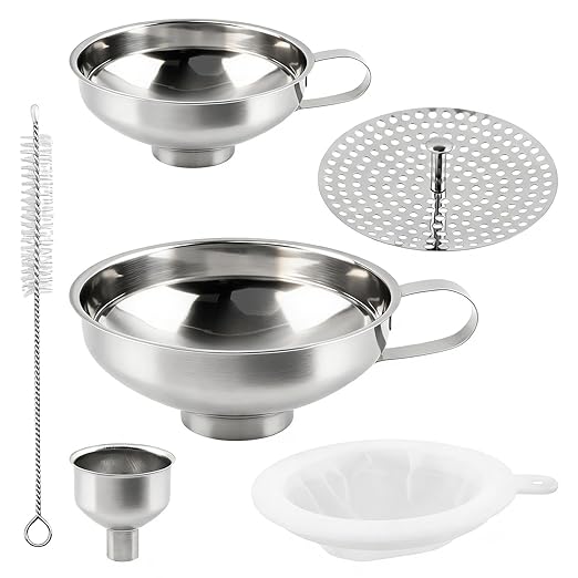 6Pcs Stainless Steel Canning Funnels Set, Wide Mouth Food Canning Funnels for Regular Mason Jar, Kitchen Large Cannin-g Supplies Kit for Filling Bottle(Color:Silver)