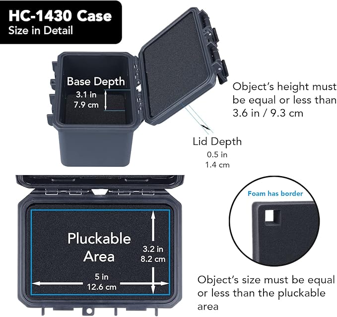 Lykus HC-1430 Mini Hard Case Dry Box with Foam Insert, Interior Size 5.5x3.5x3.7 in, IP66 Splash-Proof, Suitable for Cellphones, Tools, Small Devices and More