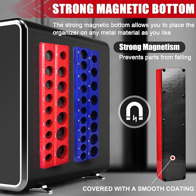 2-Piece 1/2 Inch Drive Metric & SAE Magnetic Socket Organizer Set (Socket Not Included)