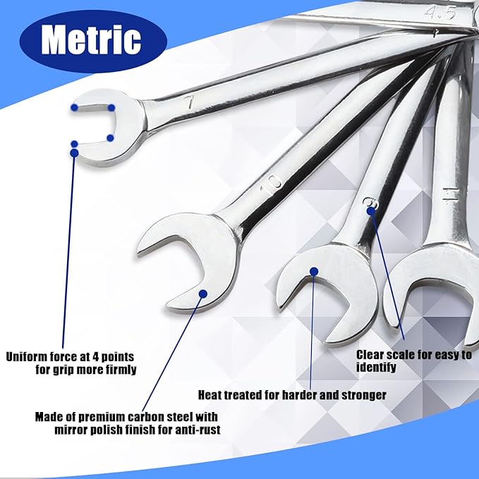 SPEEDWOX Mini Double Open End Wrench Set Metric 4mm-11mm 10pcs Super-Thin Angle Head Spanner with Storage Pouch for Assembling Furniture Small Equipment Silver GDOMW10-1394