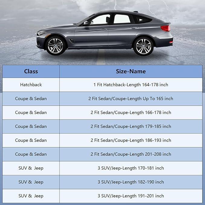 Car Cover Waterproof All Weather for Automobiles, Full Exterior Covers for Hatchback (163-178 inch) Universal Fit for Honda Fit, Toyota Matrix, vw Golf etc. Rain Winter Sun Snow Protection.