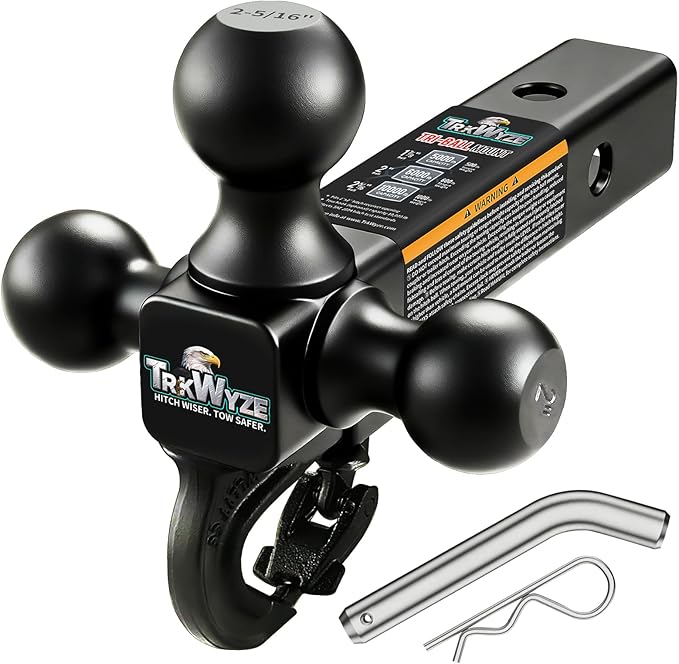Trailer Hitch, Premium Black E-Coat, Rust Resistant Tri Ball Mount, 1 7/8 Ball Hitch, 2 inch Ball Hitch, 2 5/16 Ball Hitch, 10,000 lbs GTW Tow Hitch for 2" Hitch Receiver (Pin&Clip)