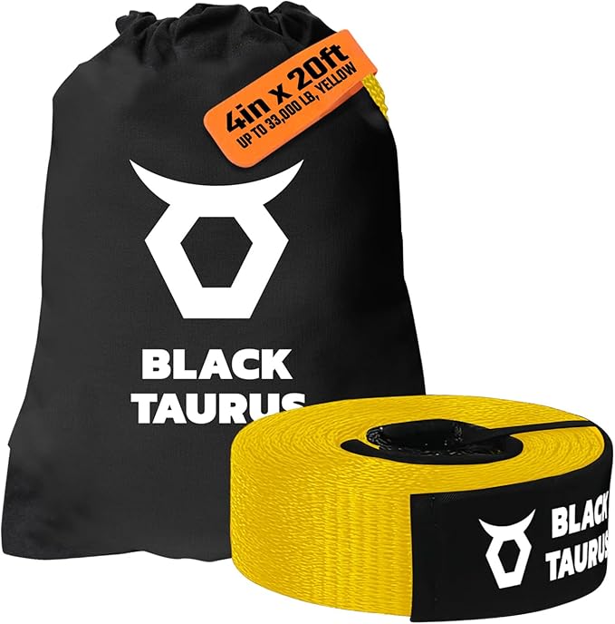 4" x 20 ft Elastic Snatch Strap – 33,000-lb Heavy-Duty Off-Road Kinetic Tow Strap, 100% Nylon with 20% Stretch & Reinforced Loops for Jeep, Truck, UTV/4x4 Vehicle Recovery (Yellow)