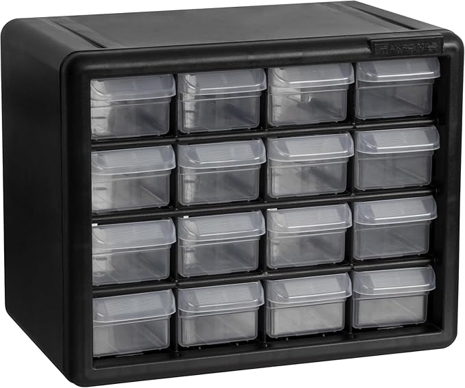 Akro-Mils 16-Drawer Plastic Drawer Storage Cabinet for Garage Organization, Beads, Makeup Organizer, Building Bricks Storage, Teacher Toolbox, 10-1/2" W x 6-1/2" D x 8-1/2" H, 10116 Black