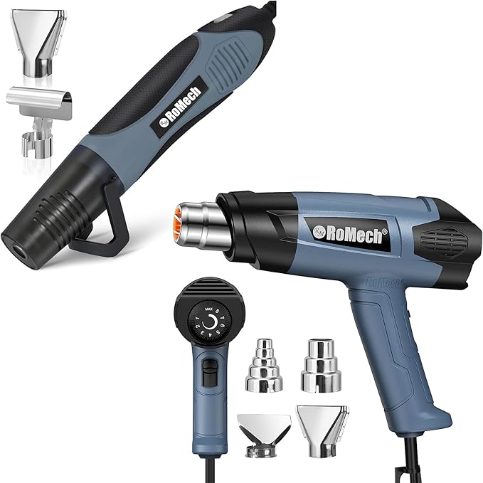 ROMECH 1500W Heavy Duty Heat Gun with 4 Nozzles + 350W Heat Gun with 2 Nozzles