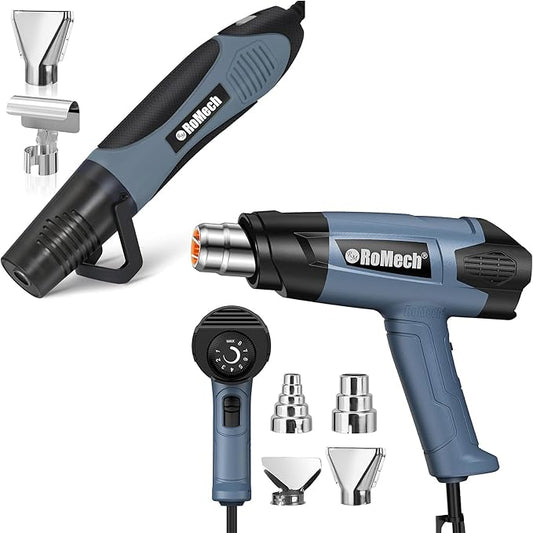 ROMECH 1500W Heavy Duty Heat Gun with 4 Nozzles + 350W Heat Gun with 2 Nozzles