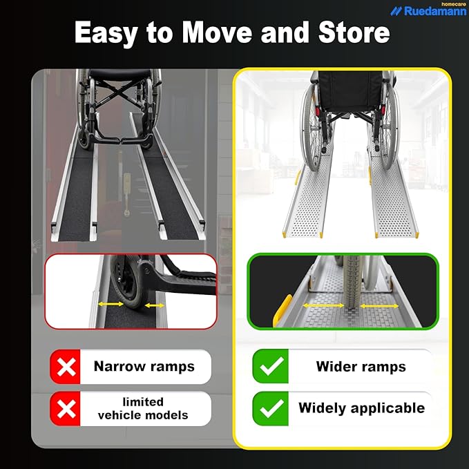 Ruedamann Wider Light Ramp for Wheelchair, 6 Foot Telescopic Portable Wheelchair Ramp, Heavy Duty Capacity Suitable for Scooters, Lighteweight Yest Strong Ramp for Wheelchair for Home, Doorways