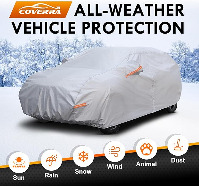 6 Layer Heavy Duty Car Cover Custom Fit for BMW X5(07-25), Mercedes-Benz GLE(15-25), Audi Q7, Waterproof All Weather Car Tarp Outdoor Protection with Cotton Lining