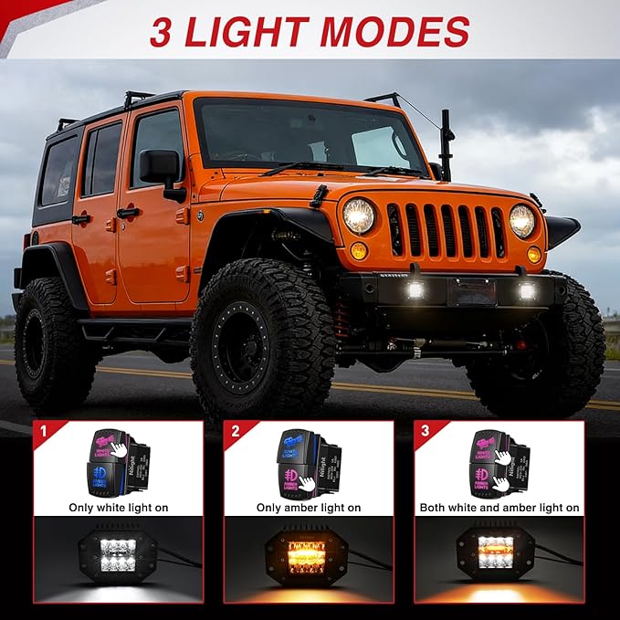 Nilight Flush Mount LED Light Pods 2PCS 42W Amber White 3 Lighting Modes Fog Lights Spot Flood Combo Beam with Dual Control 18AWG Wiring Harness for Truck Pickup Golf Cart UTV ATV SUV Boat 4x4 Car