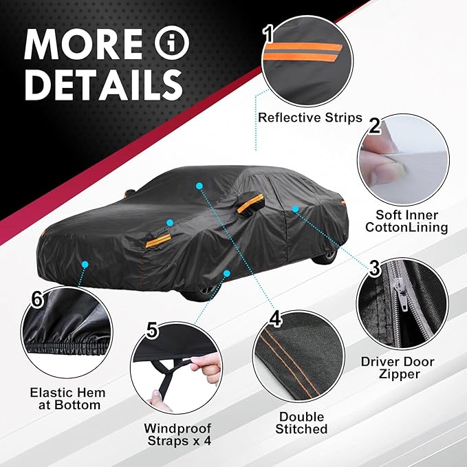 Car Cover Universal Fit for Hatchbacks Like Mazda 3 Hatchback, Toyota Corolla Hatchback, Honda Civic Hatchback, for Small Sedans Like Honda Insight City, Kia Rio Sephia, Chevy Sonic Volt