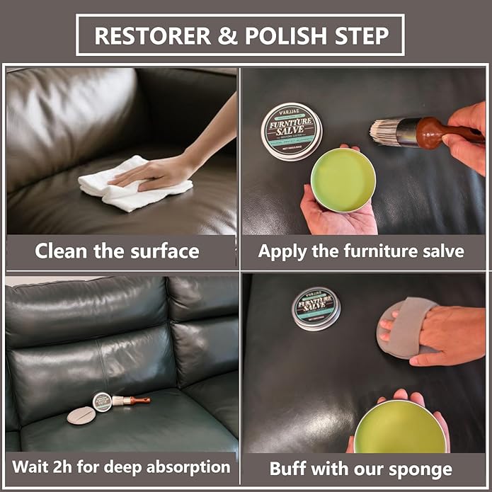 Professional Furniture Salve Kit for Leather and Wood,Polisher, Moisturizer, and Restorer for Couches - Conditioner for Leather, Wood, and Vinyl - Repair Salve with Brush and Sponge