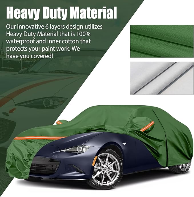 Waterproof Car Covers Replace for 1998-2025 Mazda Miata/MX-5, Multilayer Heavy Duty with Cotton Liner All Weather Car Cover with Zipper Door, Windproof Bands for Snow Rain Dust Protection