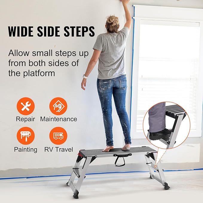 VEVOR Folding Work Platform, 40"×12"×20" Aluminum Drywall Stool Ladder, 660 lbs Load Capacity Heavy Duty Work Bench w/Non-Slip Feet, Ideal for Washing Vehicles, Cleaning, Painting, Decorating