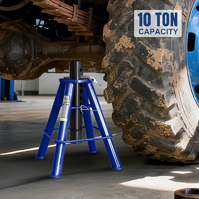 TCE 10 Ton (20,000 lb) Capacity Heavy Duty Steel Jack Stands, Medium Profile, 2 Pack, T70071 , Blue