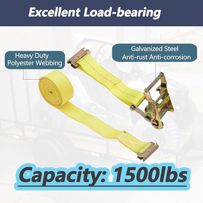 1500LBS Wheel Chock Tie Down Kit for Trailer & Pickup Trucks - ATV, RZR, Lawn Mower, UTV Tie Down Straps -Heavy Duty Trailer Tire Straps System(2-Wheel Set)