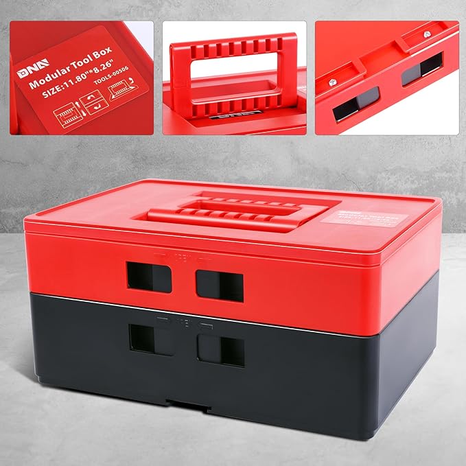 DNA MOTORING 2-Layer Lockable Tool Box Plastic Portable Storage Folding Toolbox Tray Divider Tool Organizers, TOOLS-00506