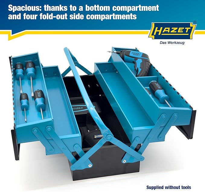 HAZET Metal Tool Box 190L | Empty | With Spacious Bottom Compartment and 4 Fold-Out Side Compartments | For Tidy Storage of Tools, Etc.