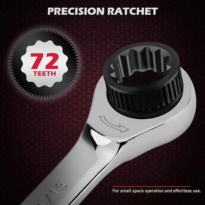 Premium 24-Piece Ratcheting Wrench Set, SAE & Metric Combination Wrenches, 8-19mm / 1/4"-7/8", 72-Tooth Ratchet Spanners, Chrome Vanadium Steel with Roll-Up Pouch for Mechanics