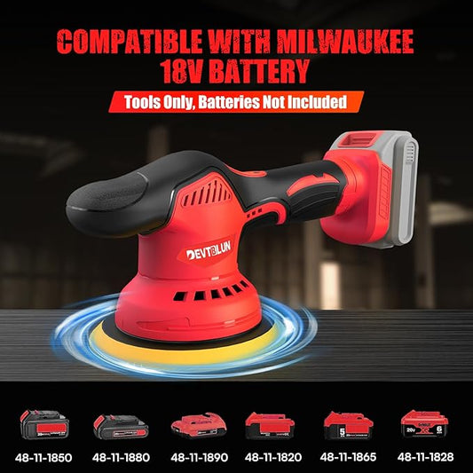Cordless Car Buffer Polisher for Milwaukee M18 Battery(NO Battery),6 In Brushless Buffer Polisher Kit , 8 Variable Speed 5500RPM Orbital Polisher for Car Detailing Waxing,14PCS Polishing Accessories