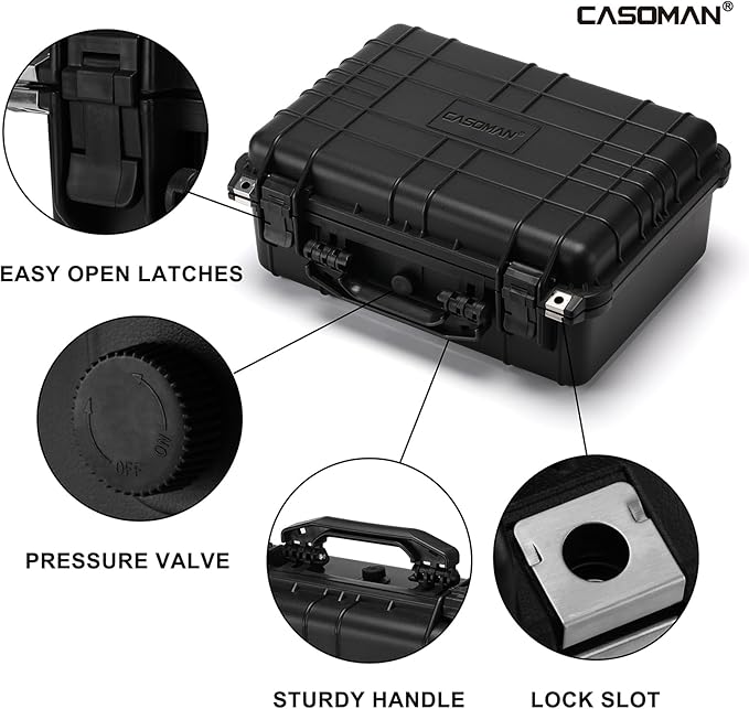 CASOMAN Water-proof Box, with Cush- Proof Sponge, IP67 Water Proof Grade, Large Waterproof Hard Case with Customizable Foam, Perfectly Protection of Camera, Drones, Lens,Equipments, 16"x13.2"x7"