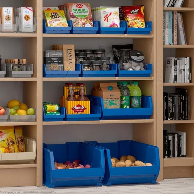 Akro-Mils 30138 Plastic Shelf Bins, Heavy Duty Storage Bins for Garage, Closet, and Drawer Organization, 18" x 6-1/2" x 4", Yellow, 12-Pack