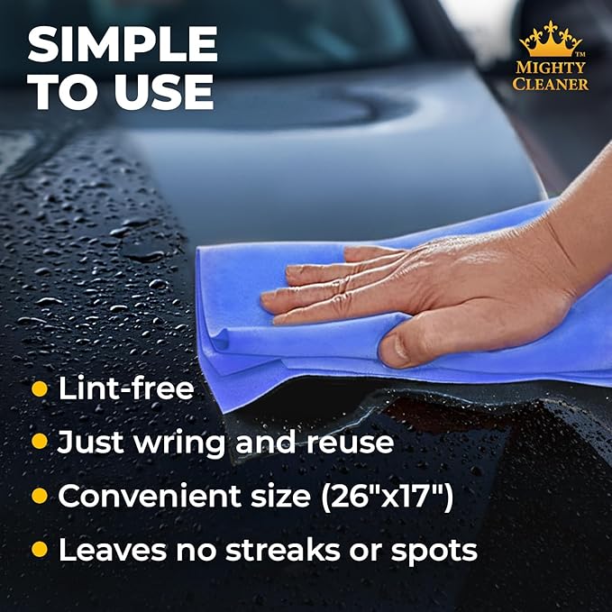 Premium Shammy Cloth for Car Drying - 26”x17” - Super Absorbent Chamois Towel for Car - Scratch-Free, Reusable & Soft